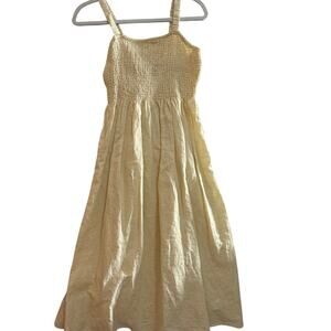 J.Crew Linen Blend Midi Dress Womens M Yellow Smocked Sleeveless Sundress